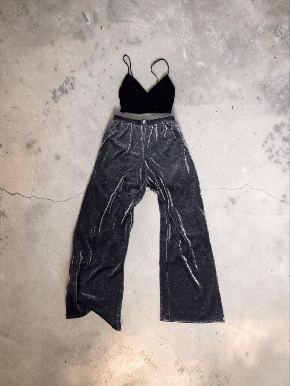 Victoria's Secret Silver Sparkle Wide-Leg Pants With Cropped Tank